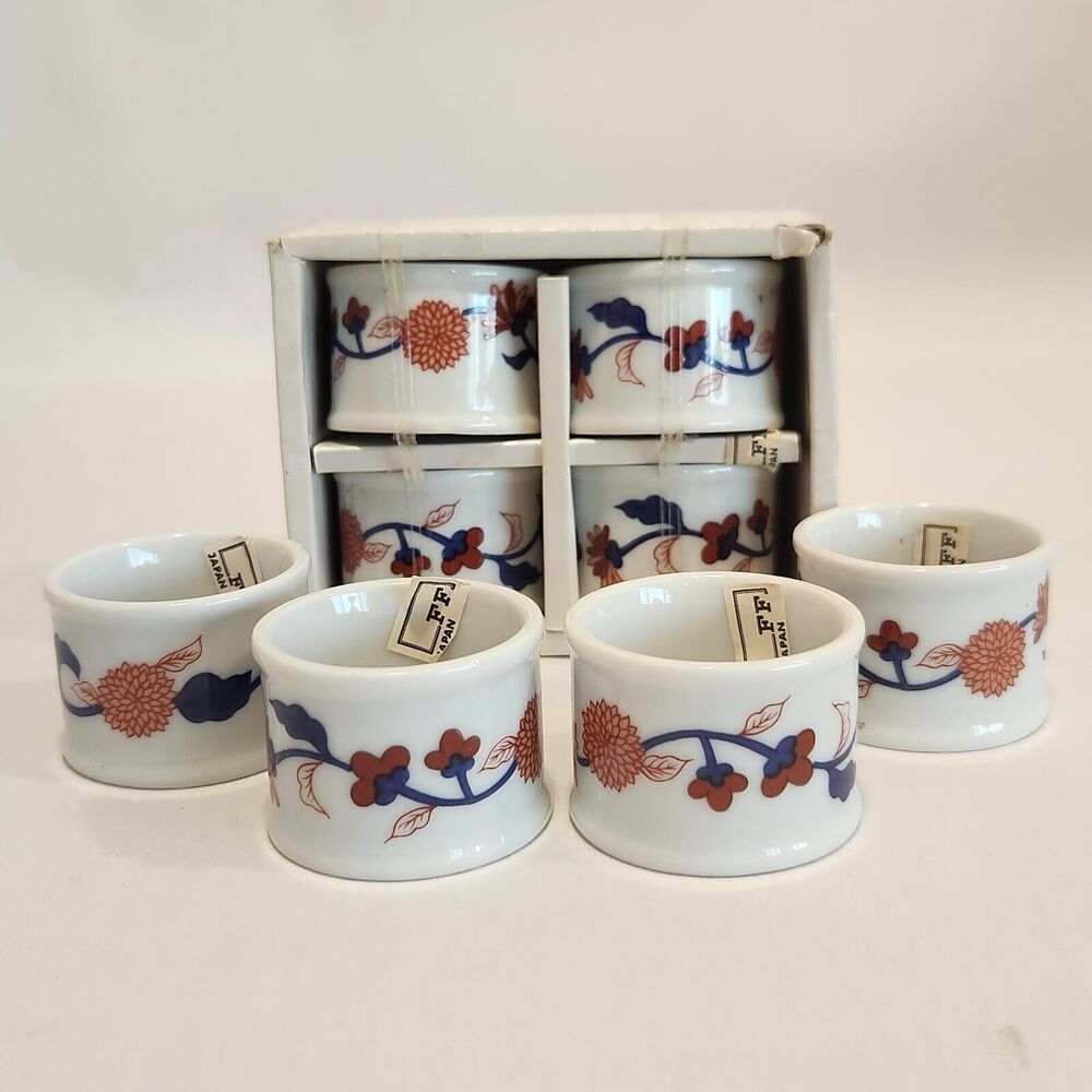 NOS Fitz &‎ Floyd Mandarin Garden Napkin Rings Floral Set Of 8